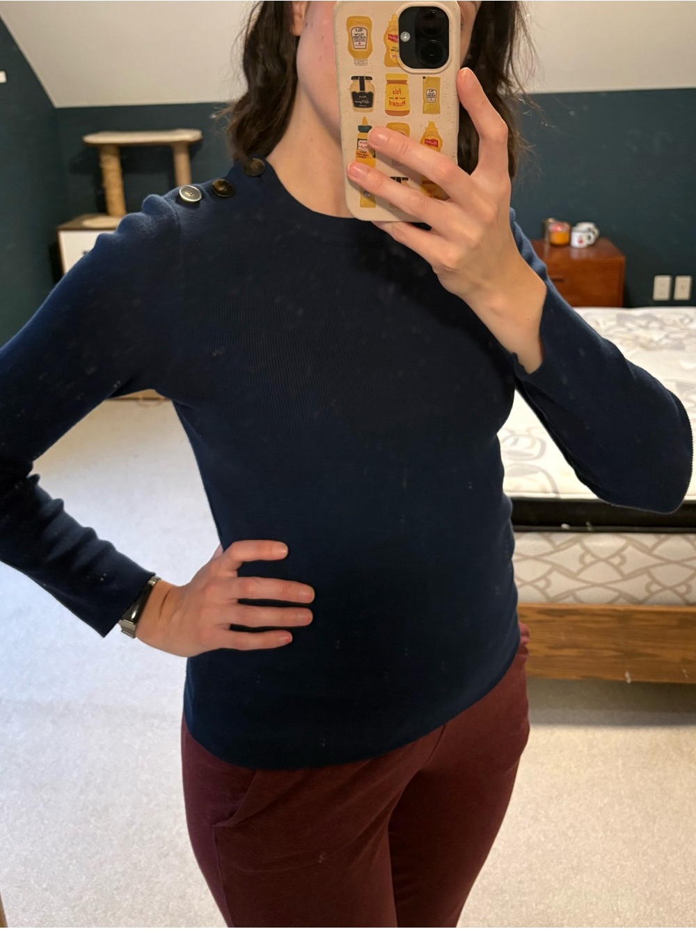 Sezane **Navy** Crewneck Sweater with Shoulder Buttons - Picture 7 of 9